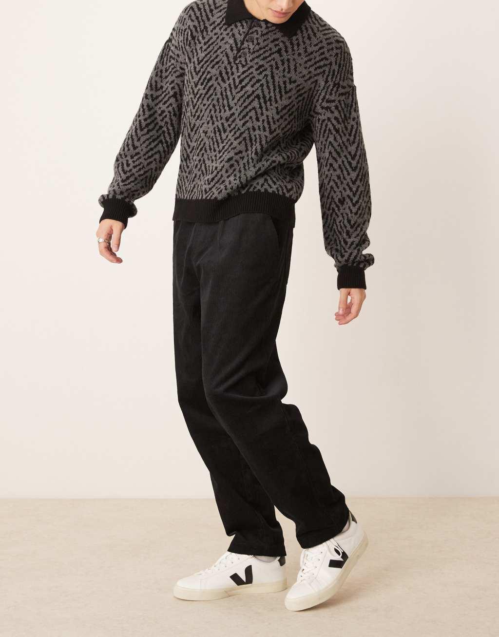 ASOS DESIGN tapered pull on cord sweatpants in black   Product Image