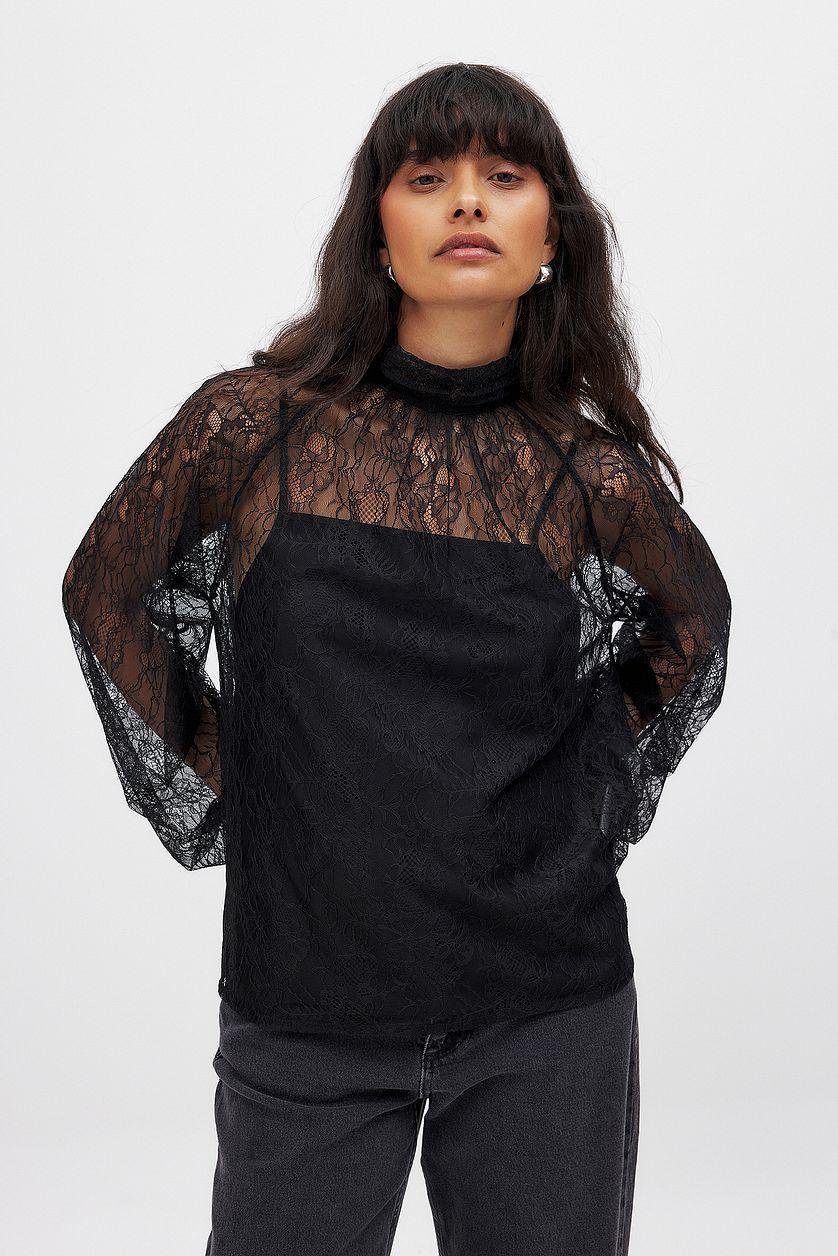 Balloon Sleeve Lace Blouse Product Image