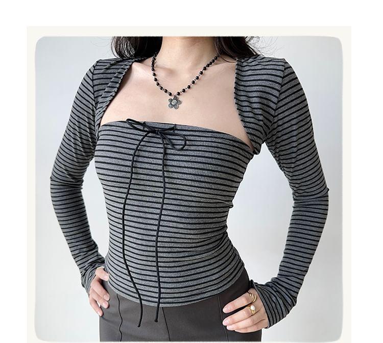 Set: Long-Sleeve Striped Shrug + Tube Top Product Image