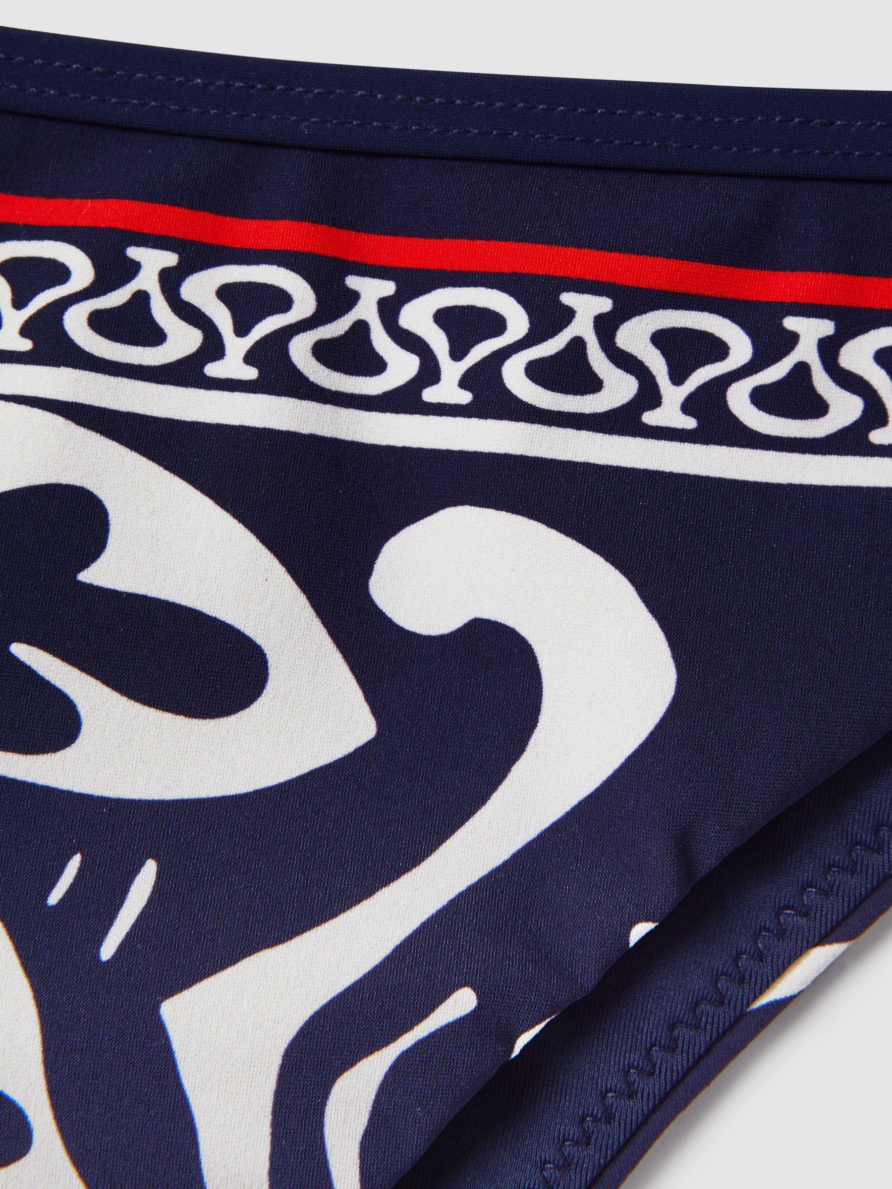 Printed High-Cut Bikini Bottoms in Navy/Red Product Image
