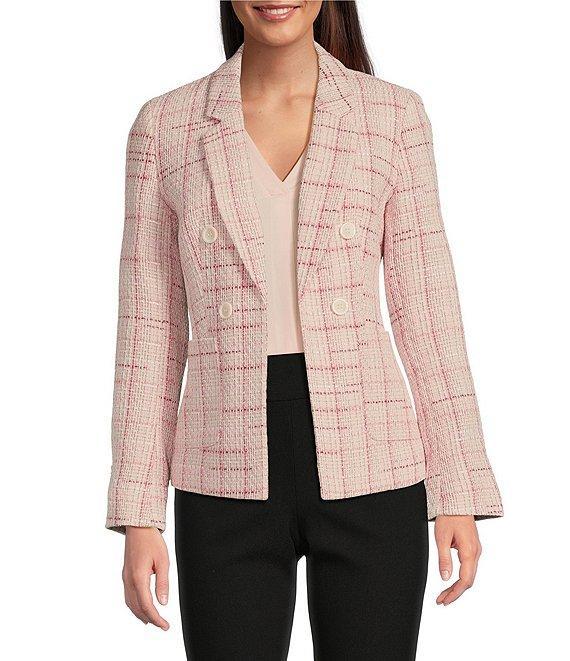 Jones New York Tweed Notch Lapel Long Sleeve Open Front Jacket Product Image