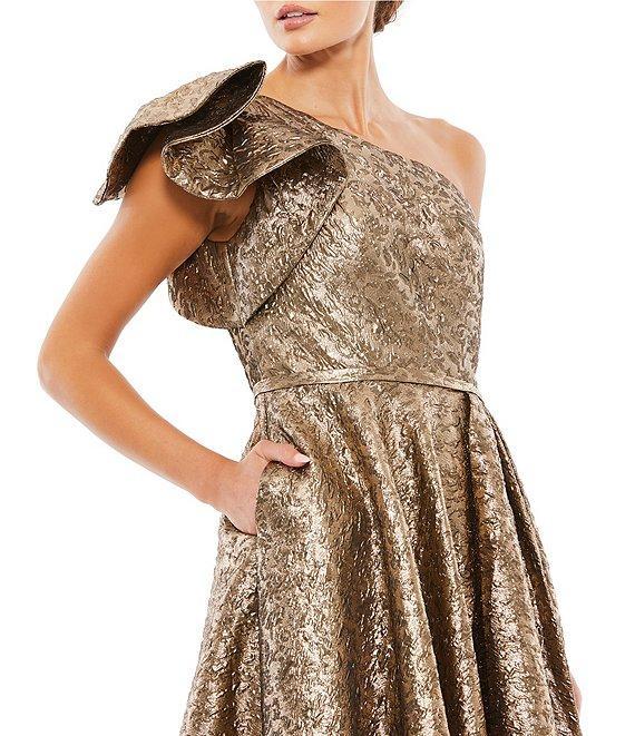 Mac Duggal Ruffle One Shoulder Metallic Ballgown Product Image