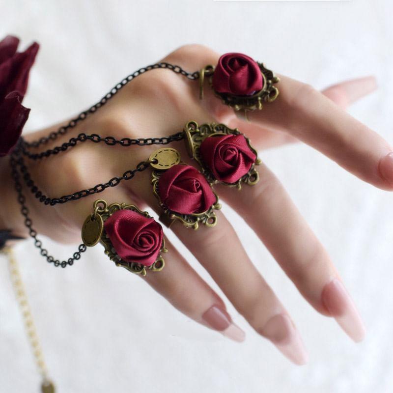 Rose Fabric Alloy Ring Bracelet Product Image