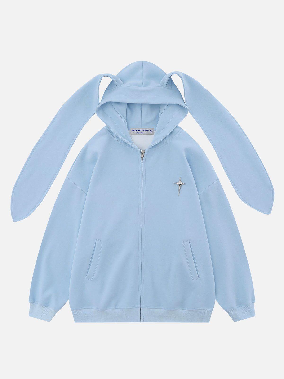 Aelfric Eden Rabbit Ears Solid Zip Up Hoodie Product Image