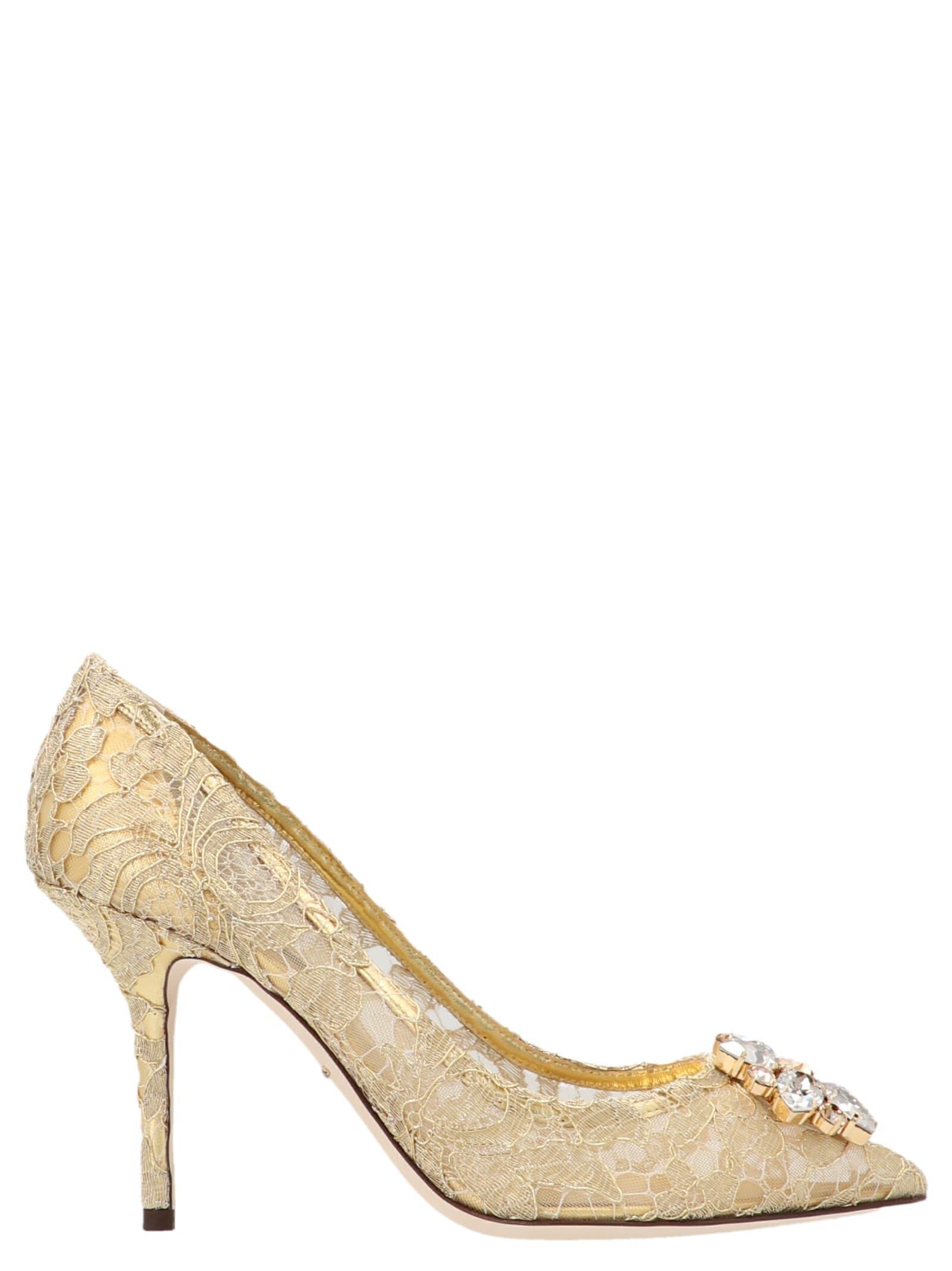 DOLCE & GABBANA Belluci Taormina Crystal-embellished Corded Lace Pumps In Gold Product Image