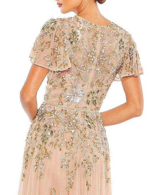 Mac Duggal Sequin Embellished Short Butterfly Sleeve Crew Neck Gown Product Image