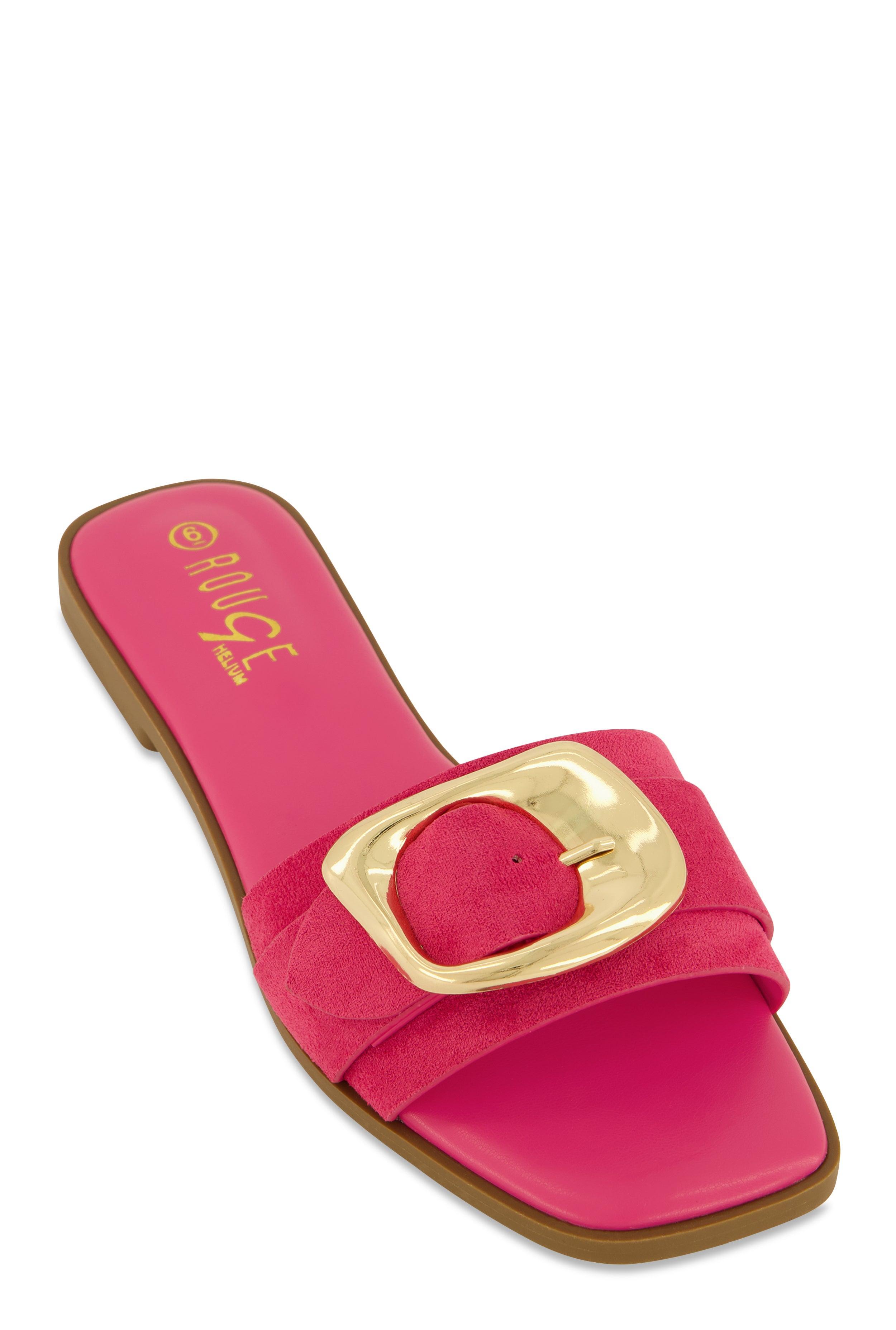 Womens Metallic Buckle Band Slide Sandals Product Image