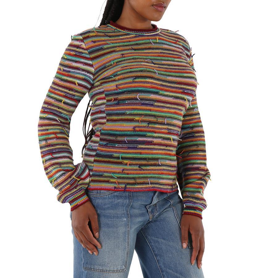 CHLOÉ Rainbow-striped Frayed Detailed Crewneck Sweater Product Image