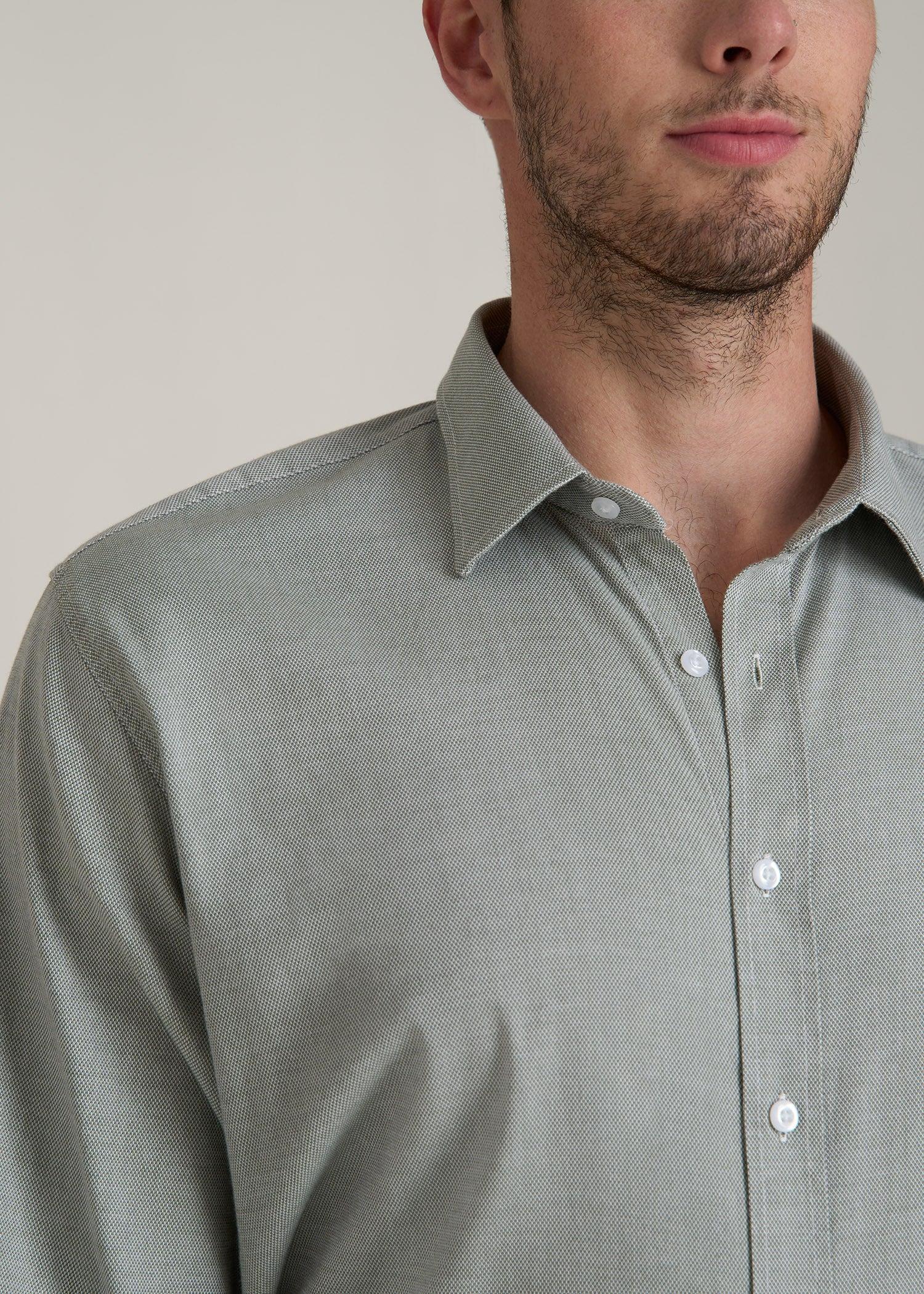 Oskar Button-Up Dress Shirt for Tall Men in Light Green Dobby Product Image