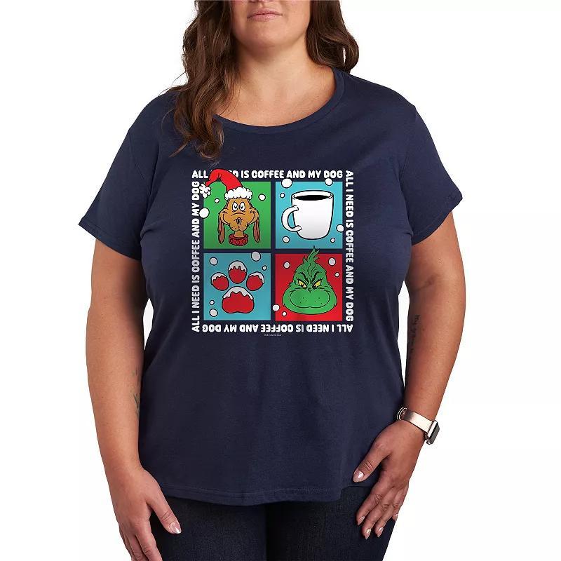 Plus Size Dr. Seuss Grinch Coffee & My Dog Graphic Tee, Womens Blue Product Image