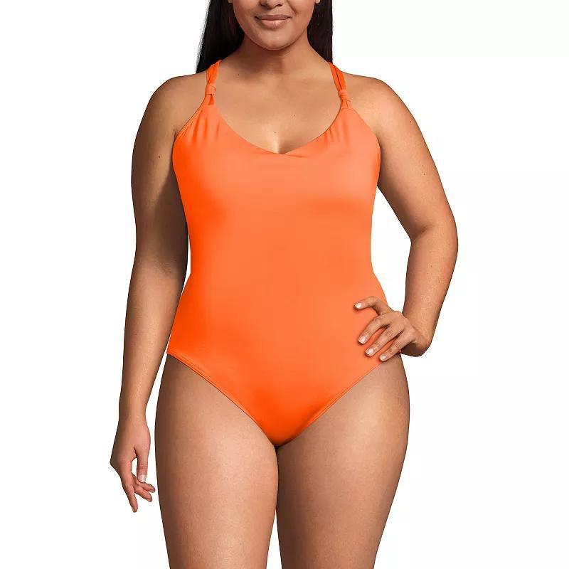 Plus Size Lands' End Tugless QuickDry V-Neck Multi-Way High Leg One Piece Swimsuit, Women's, Size: 16 W, Neon Orange Product Image