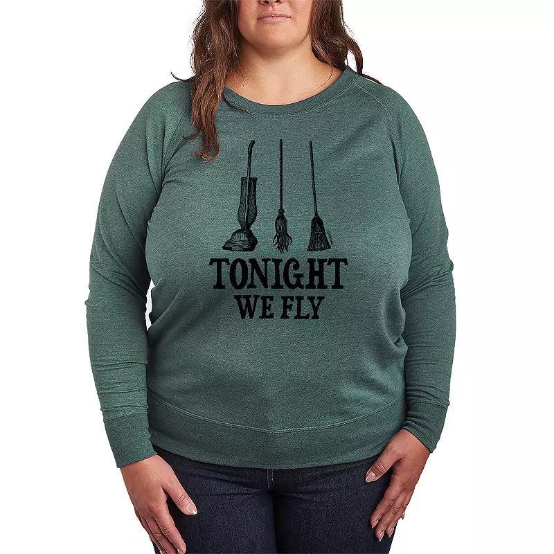 Disneys Hocus Pocus Plus Size Tonight We Fly Lightweight French Terry Sweatshirt, Womens Grey Green Product Image