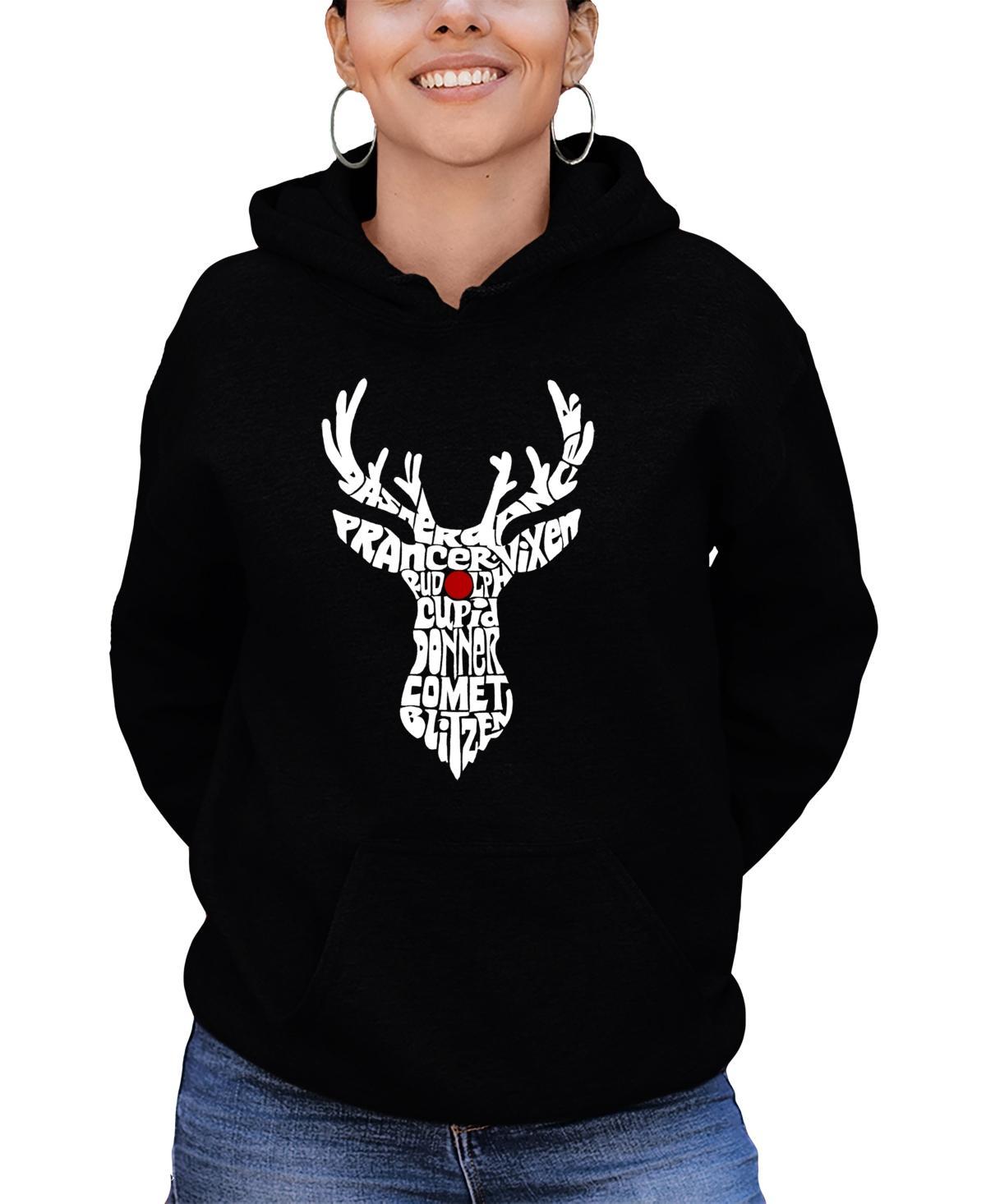 La Pop Art Womens Santas Reindeer Word Art Hooded Sweatshirt Product Image