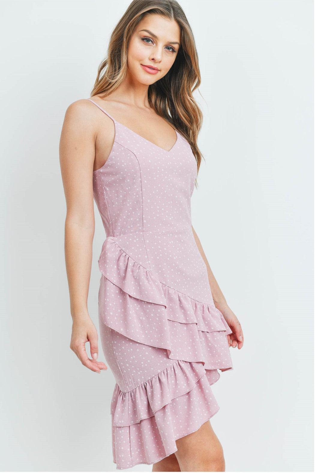 Ruffles Asymmetrical Strap Dress Product Image