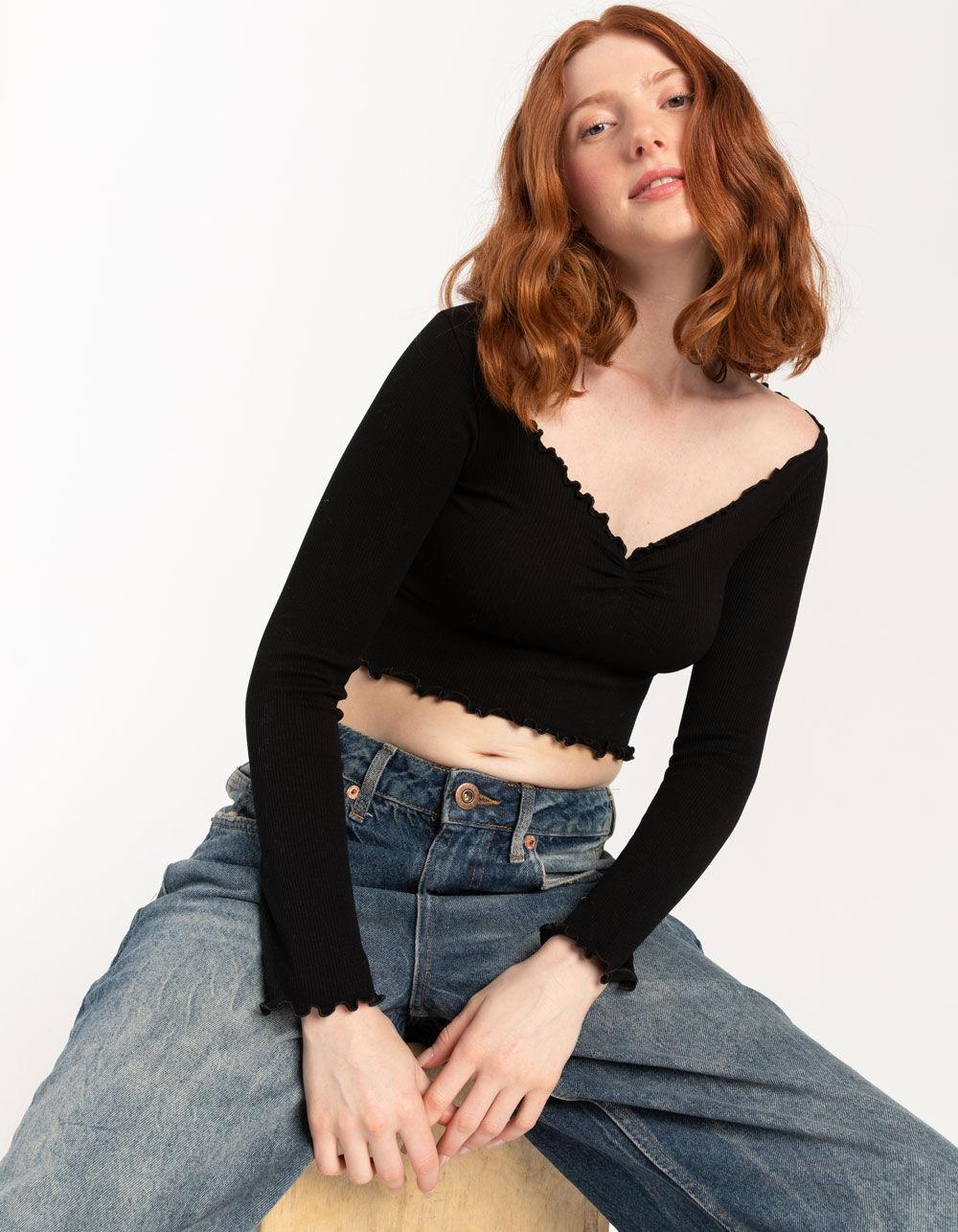 BDG Urban Outfitters Seamless Elise Womens Long Sleeve Top - BLACK Product Image