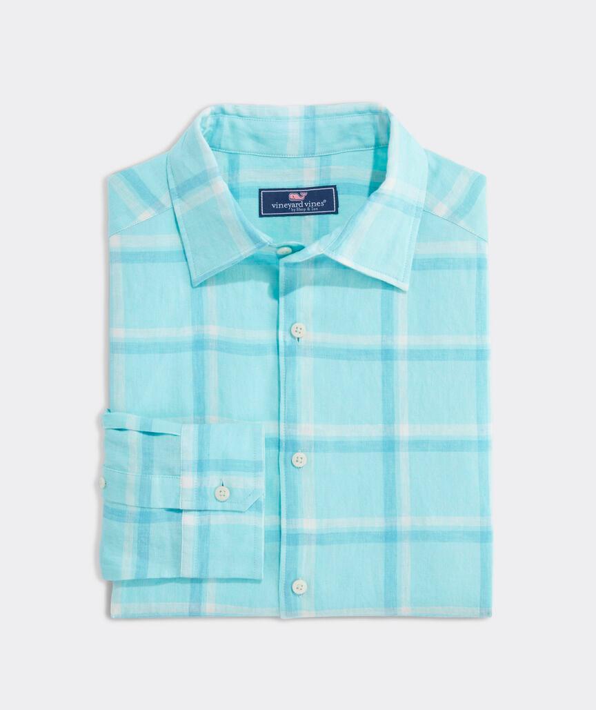 Linen Plaid Spread Collar Shirt Product Image