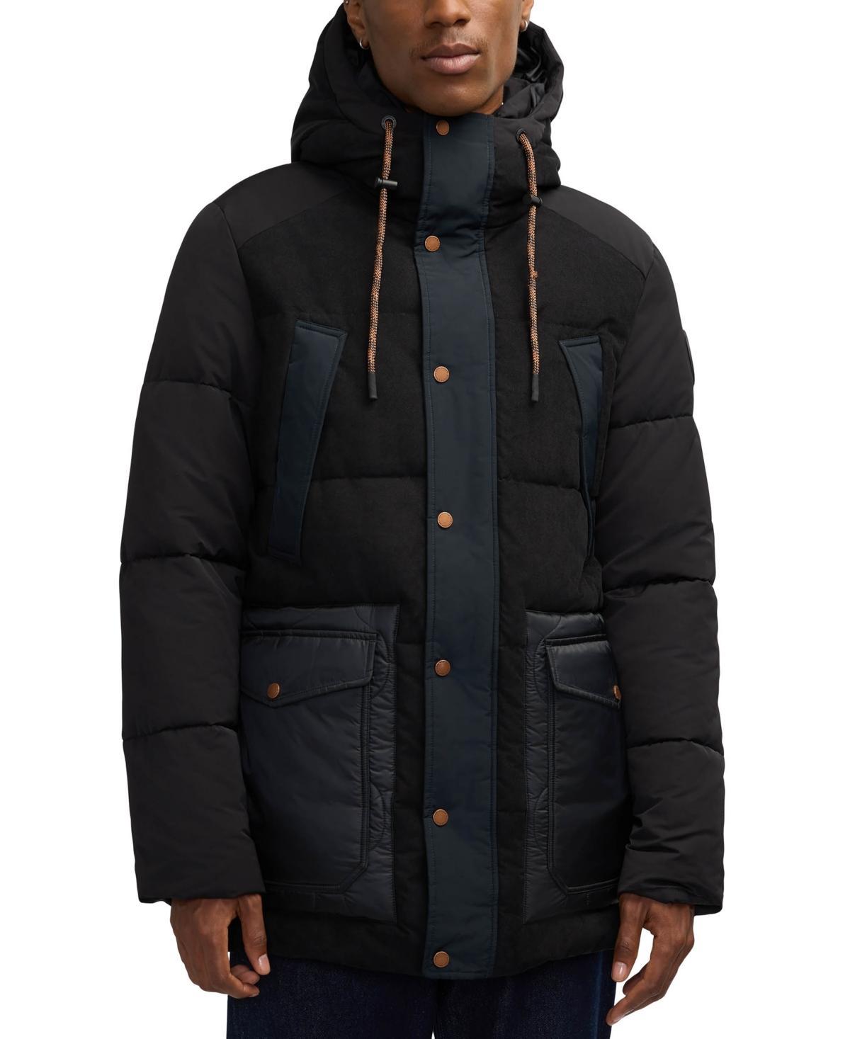 Scotch & Soda Mens Arza Quilted Colorblocked Mixed-Media Full-Zip Hooded Parka Product Image