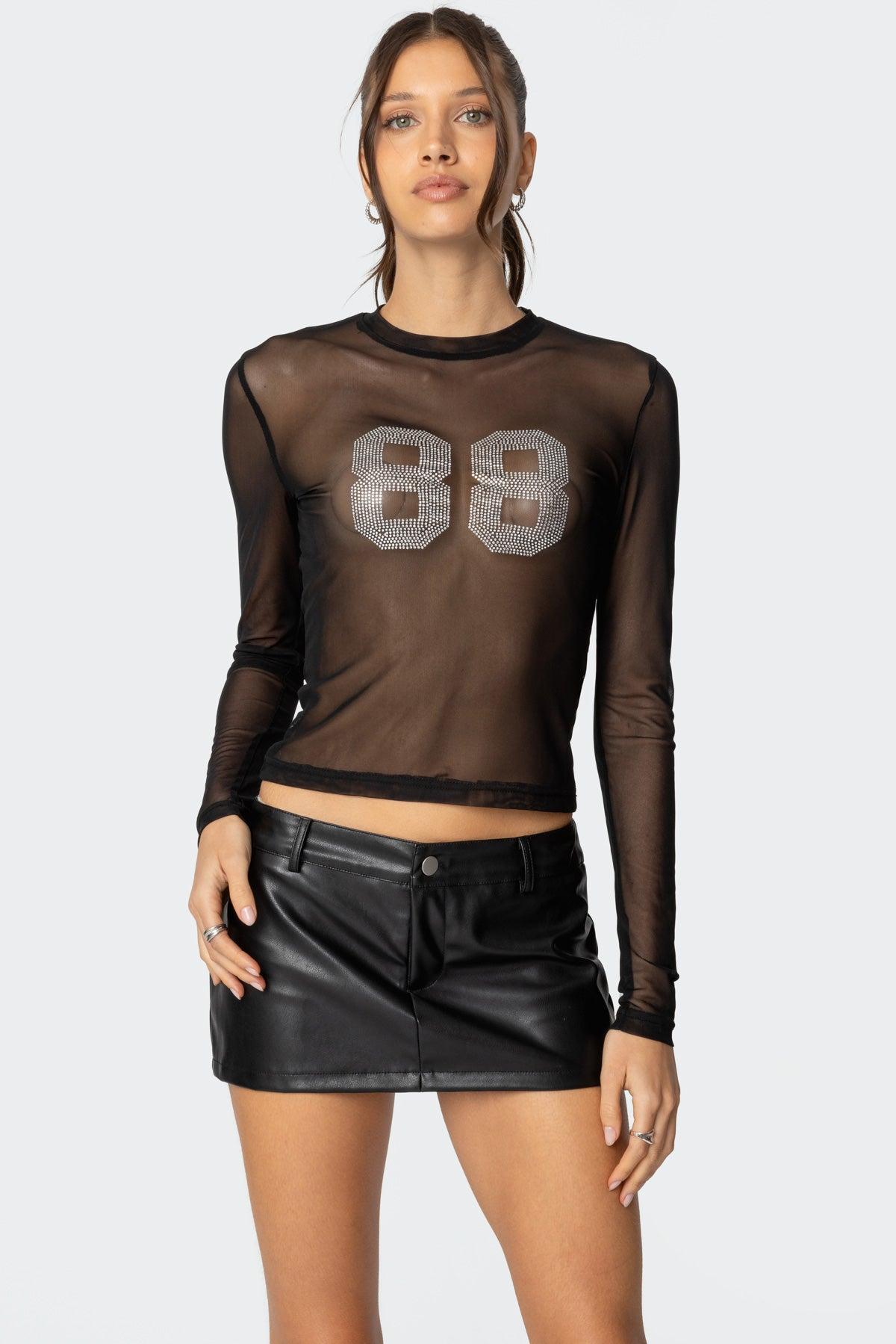 88 Rhinestone Sheer Mesh Top Product Image