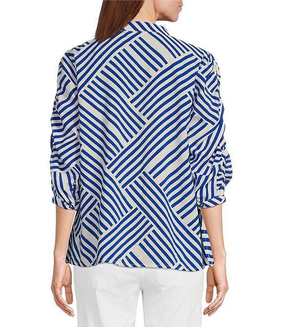 Multiples Petite Size Crinkle Woven Printed Wire Collar 3/4 Sleeve Button-Front Shirt Product Image