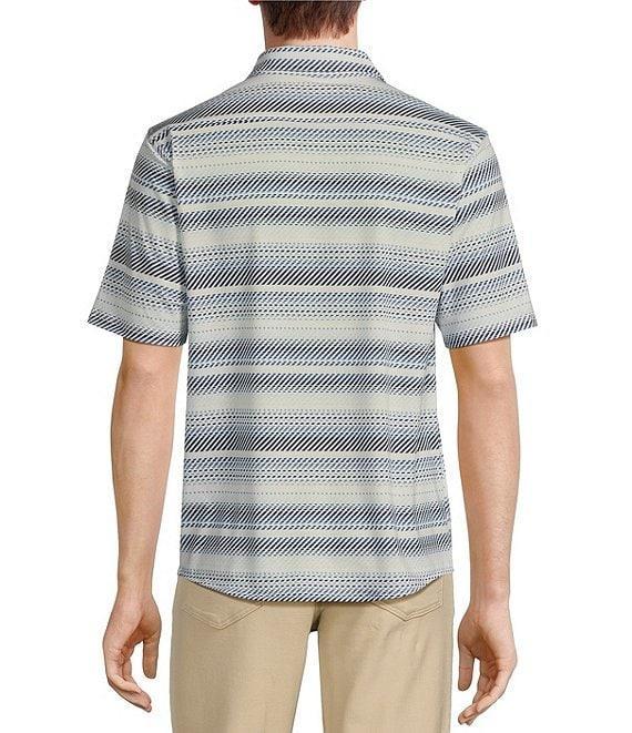 Rowm Rec + Relax Short Sleeve Horizontal Stripe Print Knit Button-Front Shirt Product Image