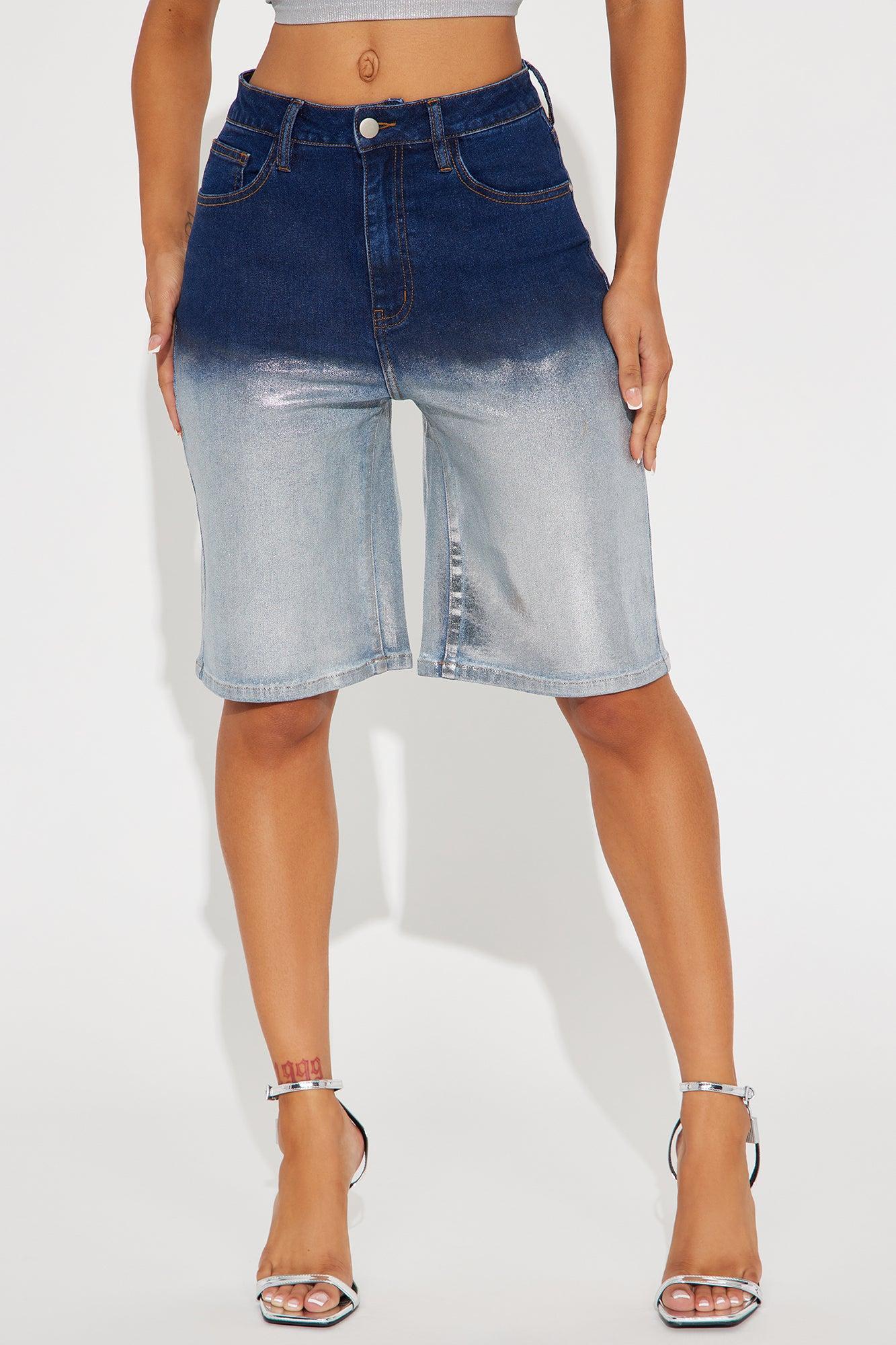 Shine For You Denim Bermuda Shorts - Silver Product Image