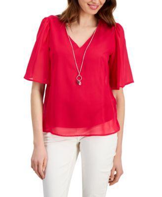 Jm Collection Womens Flutter-Sleeve Necklace Top, Created for Macys Product Image