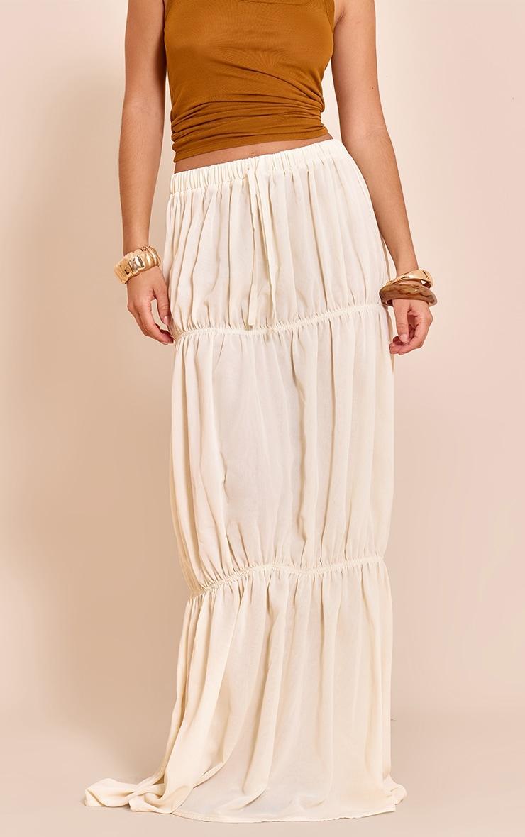 Cream Chiffon Tiered Bubble Maxi Skirt Product Image