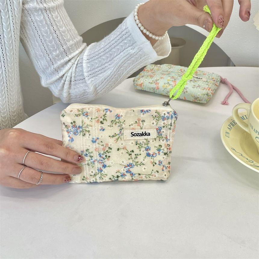 Lettering Floral Print Cosmetic Pouch Product Image