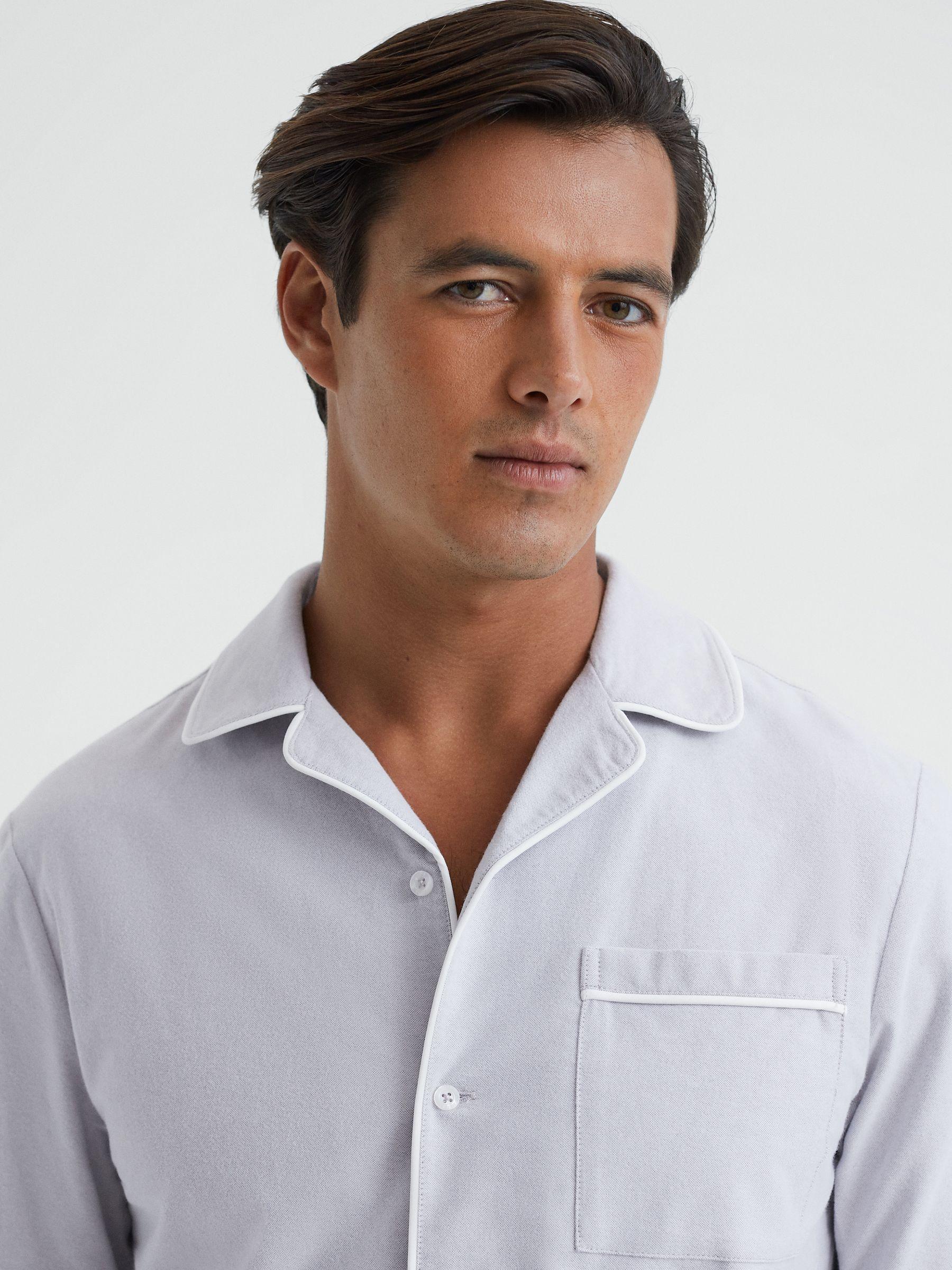 Cotton Button-Through Pyjama Shirt in Ice Grey Product Image