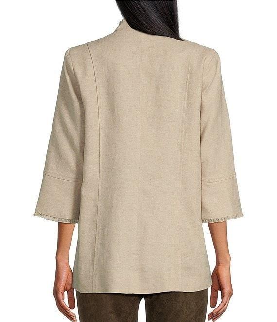 Multiples Linen-Blend Stand Collar 3/4 Flounce Sleeve Open Front Jacket Product Image