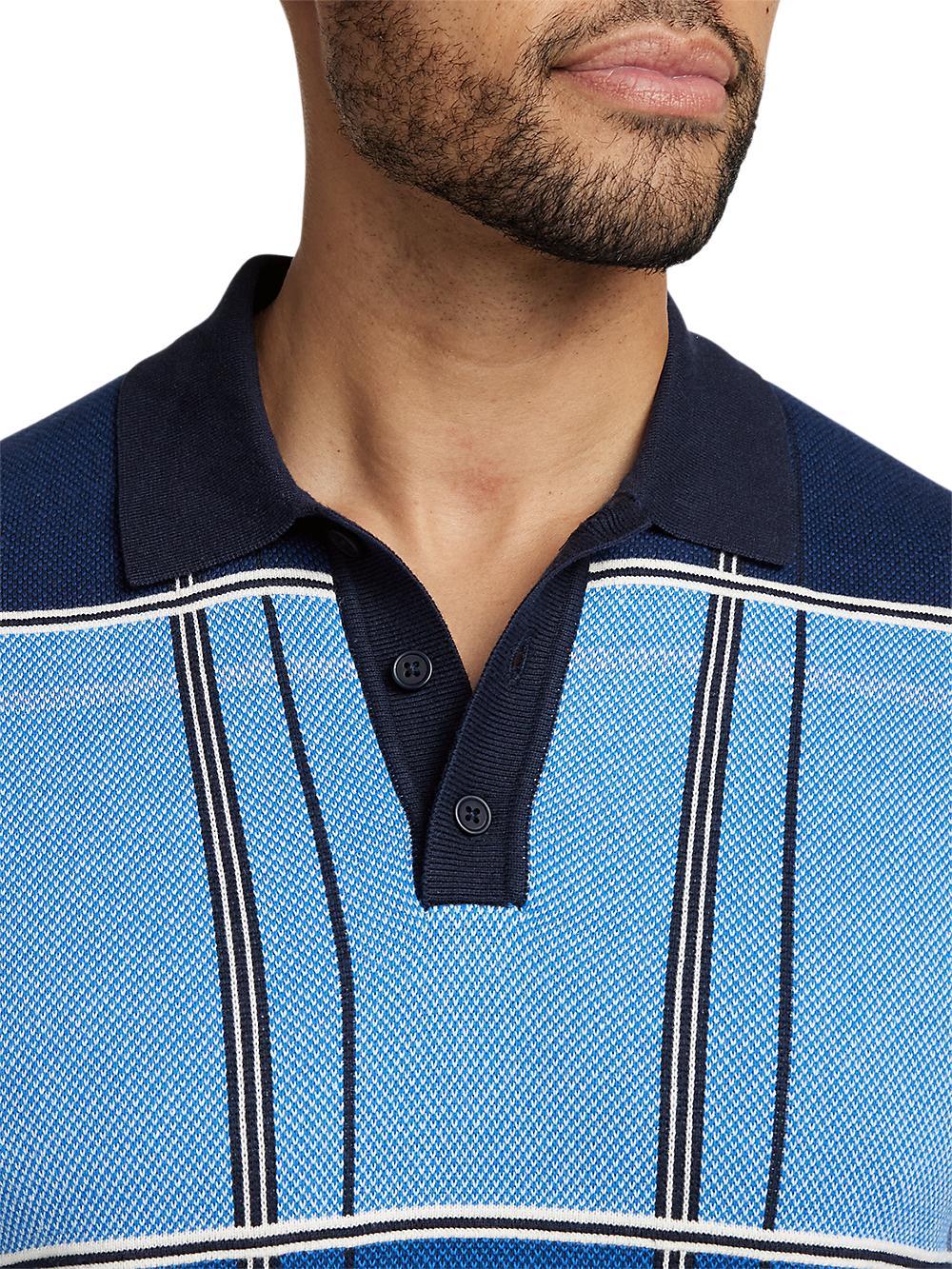 Cotton Three Button Polo - Blue Multi Product Image