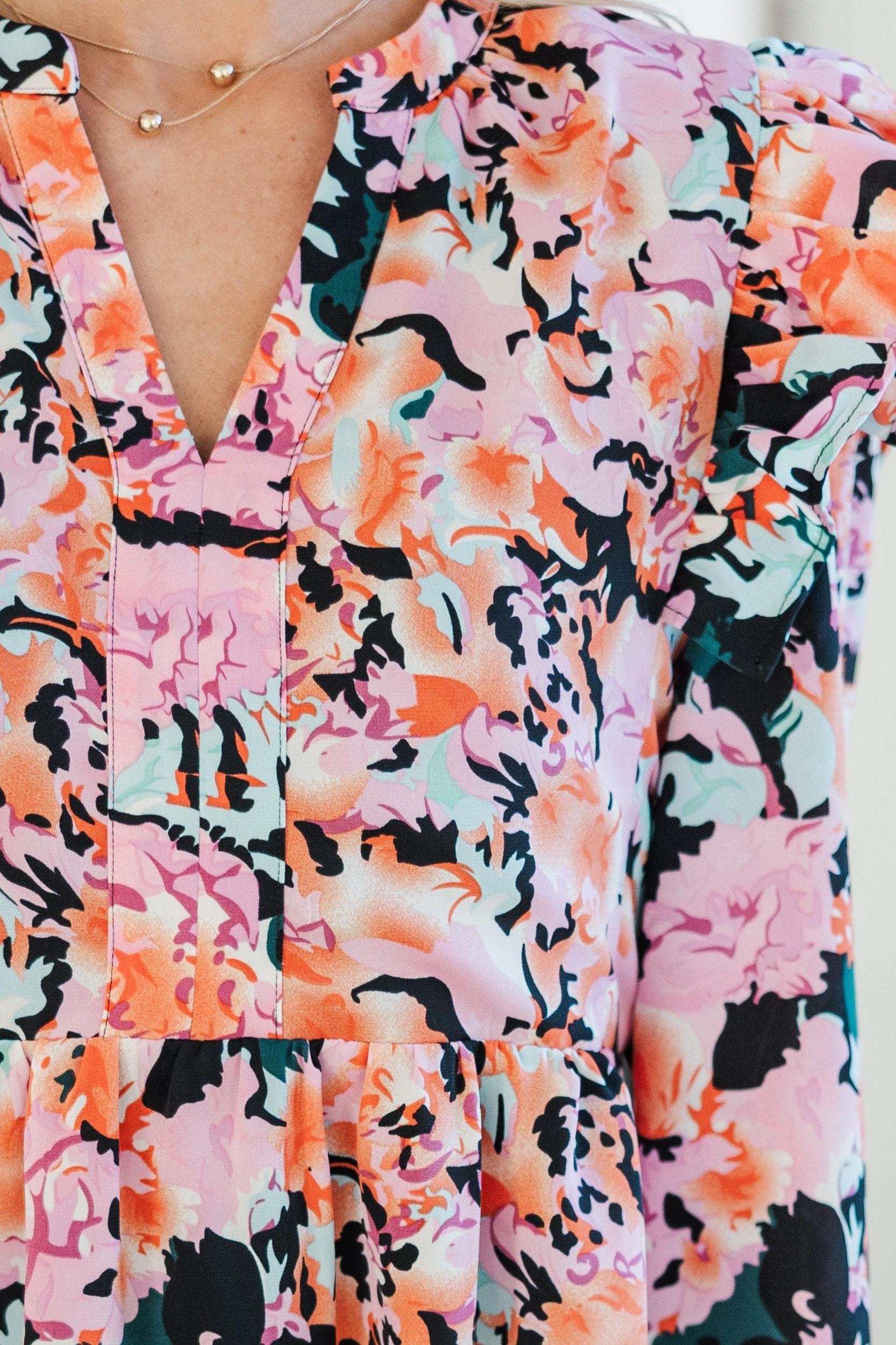 At This Time Fuchsia Pink Floral L/S Dress Female Product Image