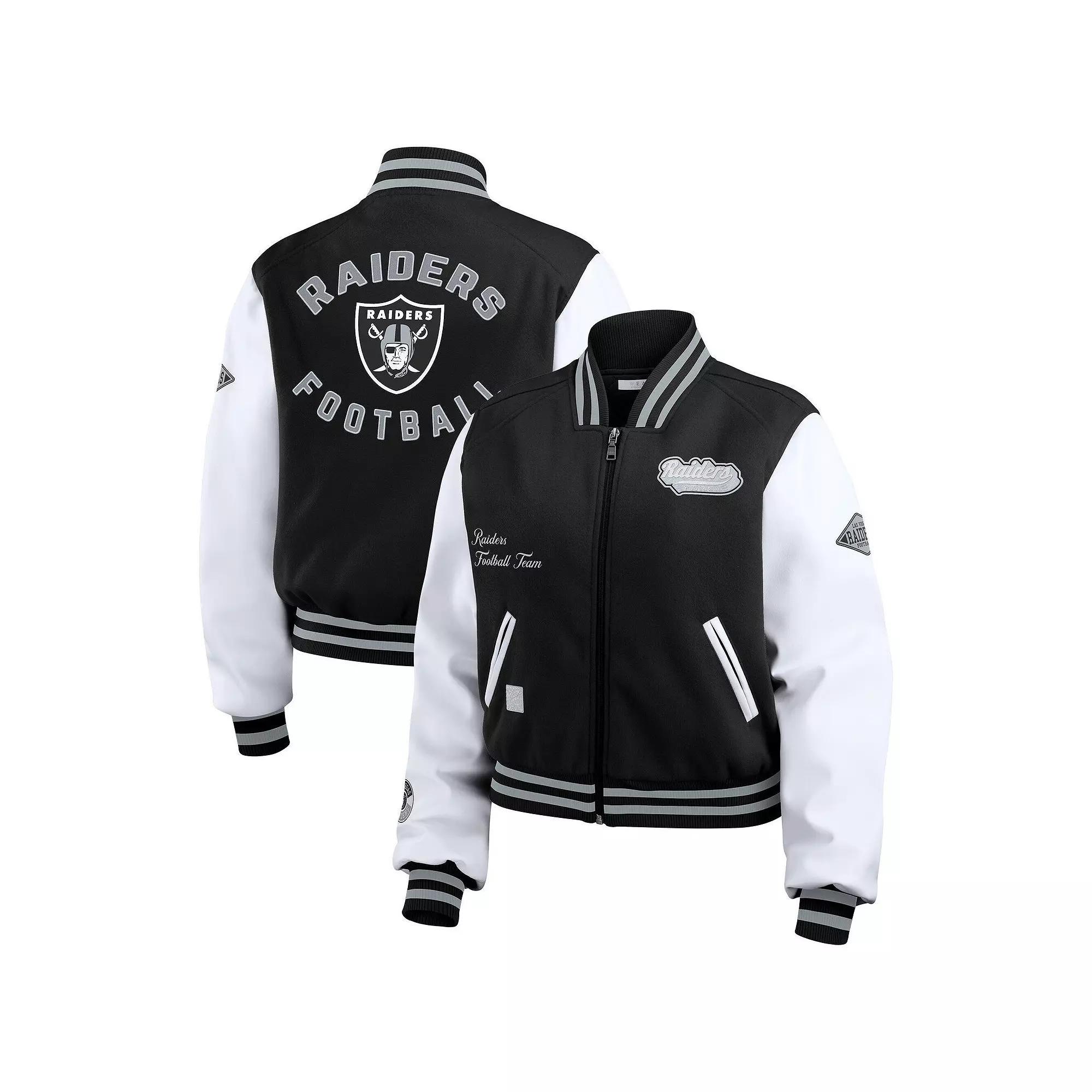 Women's WEAR by Erin Andrews  Black/White Las Vegas Raiders Varsity Full-Zip Jacket, Size: 2XL, Lvr Black Product Image