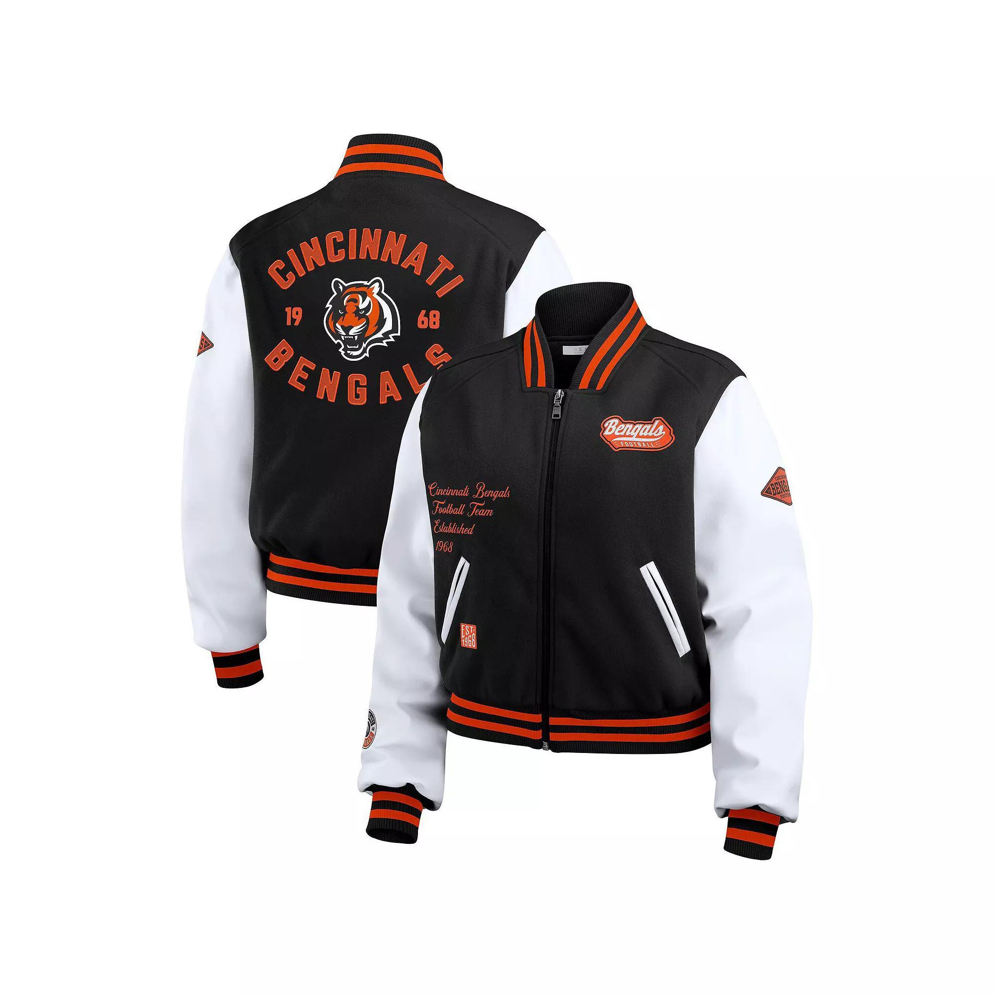 Women's WEAR by Erin Andrews  Black/White Cincinnati Bengals Varsity Full-Zip Jacket, Size: XL Product Image