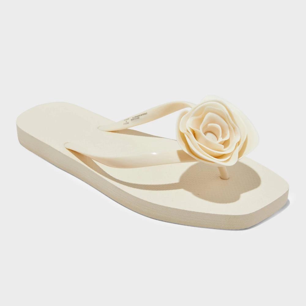 Womens Rosette Thong Flip Flop Sandals - Shade & Shore White 8 Product Image