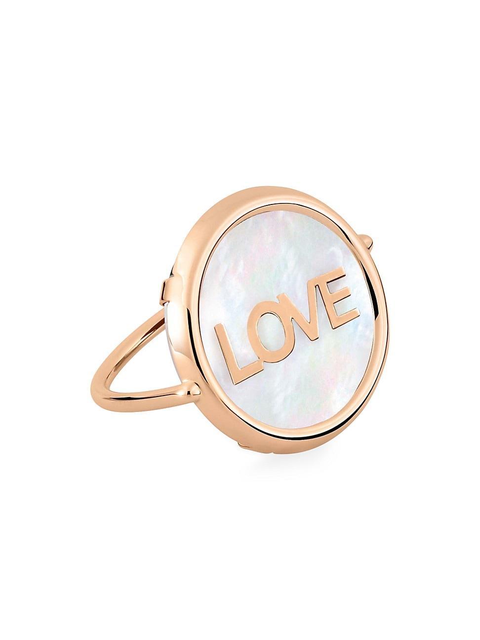 Womens Initial Love 18K Rose Gold & Mother-Of-Pearl Disc Ring Product Image