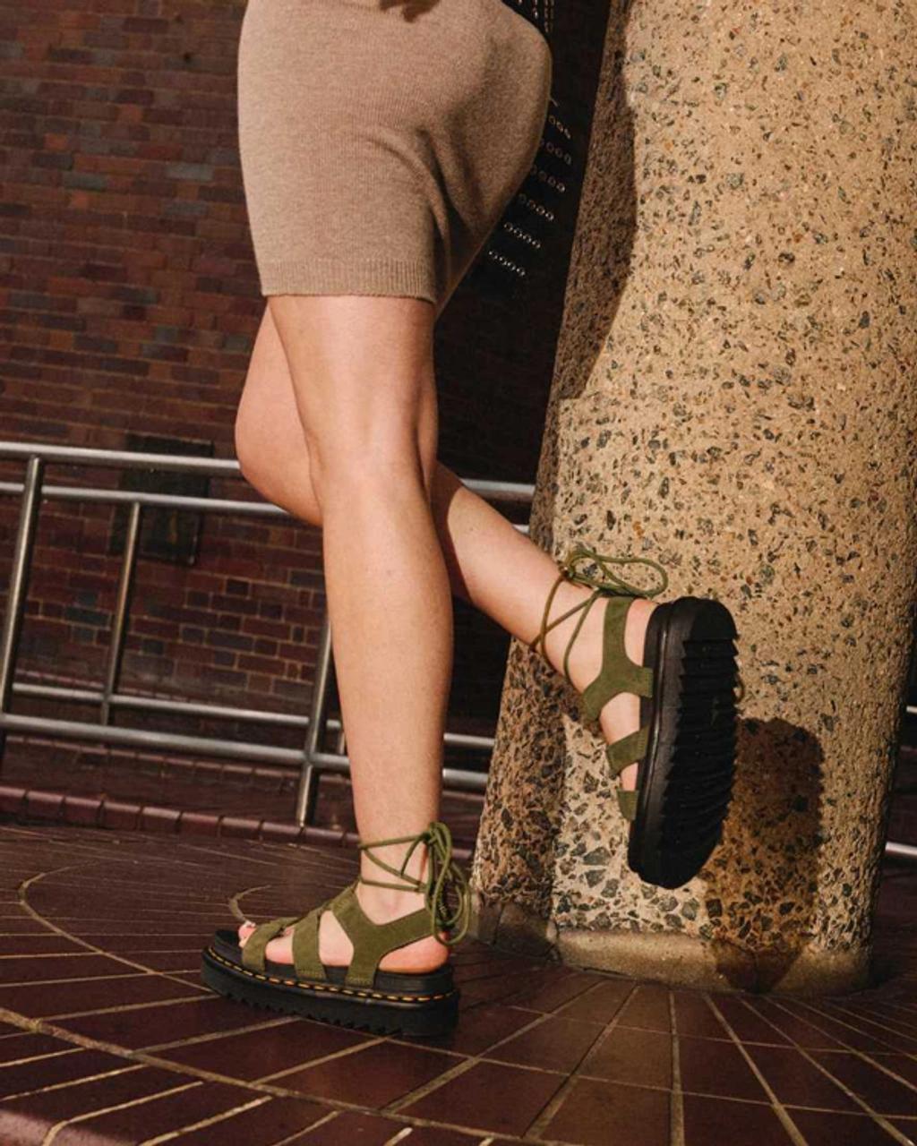 DR. MARTENS' Nartilla Tumbled Nubuck Leather Gladiator Sandals In Green Product Image