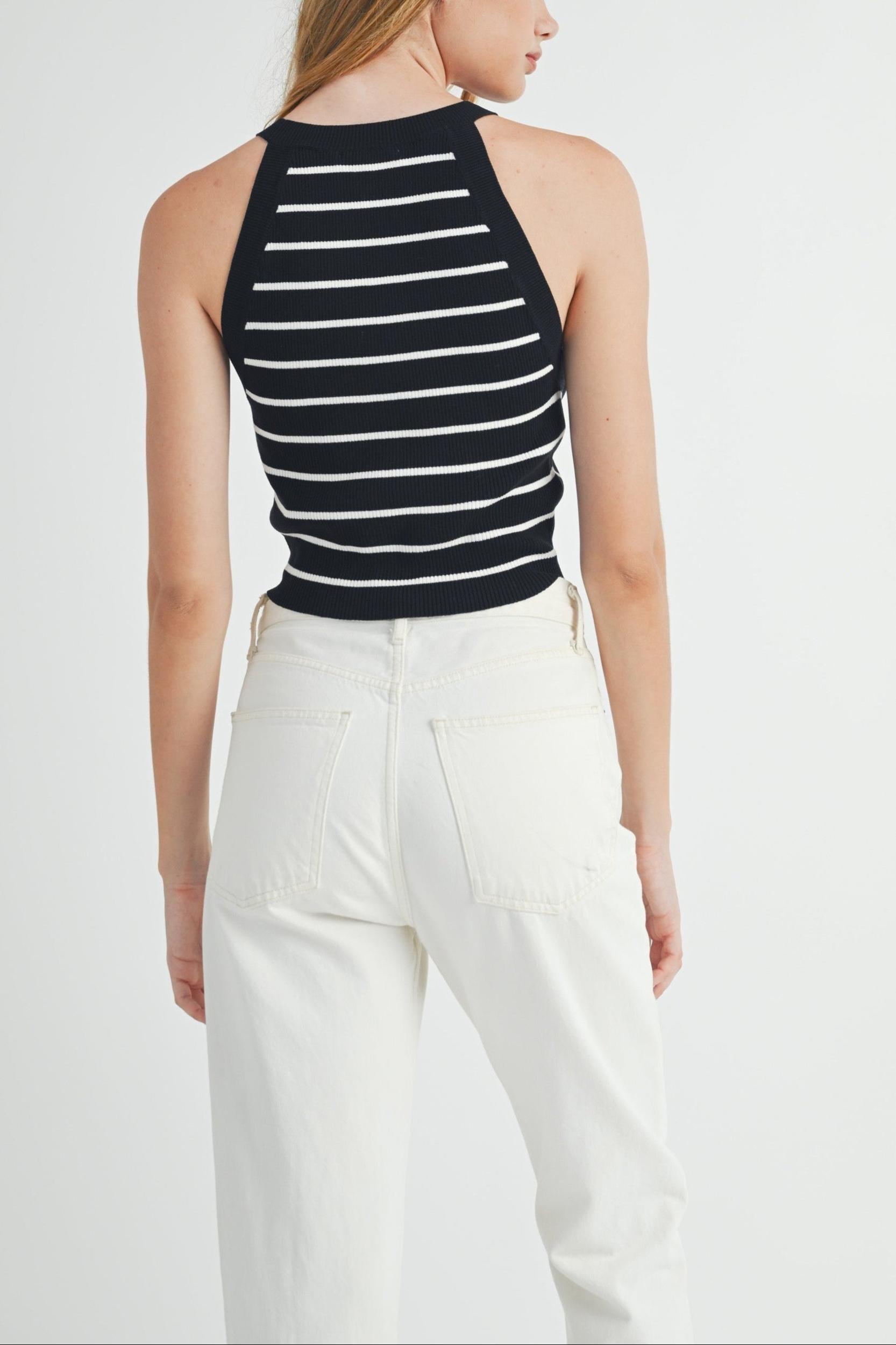 Halter Neck Striped Knit Top Product Image