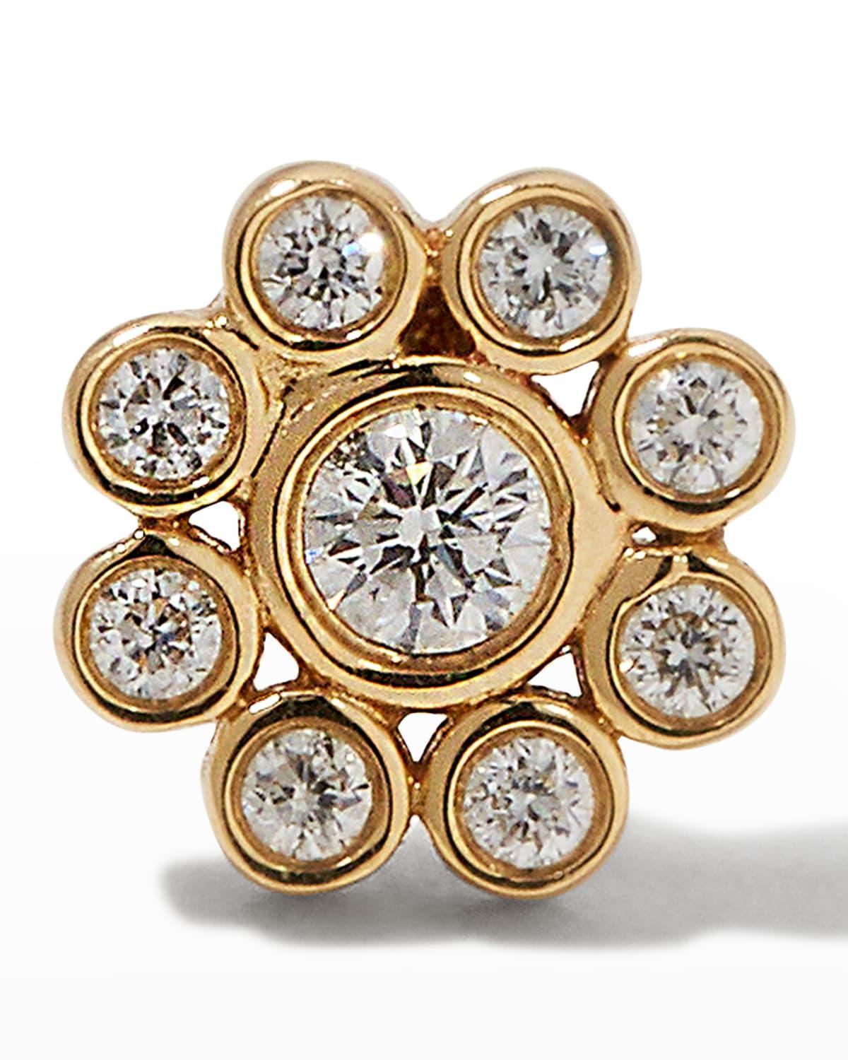 Yellow Gold Bezel Diamond Flower Stud Earring, Single Product Image