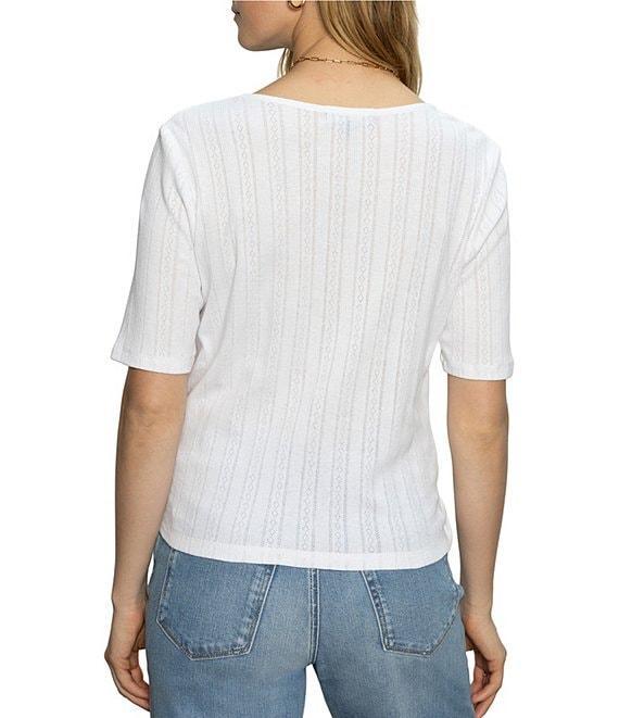 Sanctuary Pointelle V-Neck Short Sleeve Button Front Top Product Image