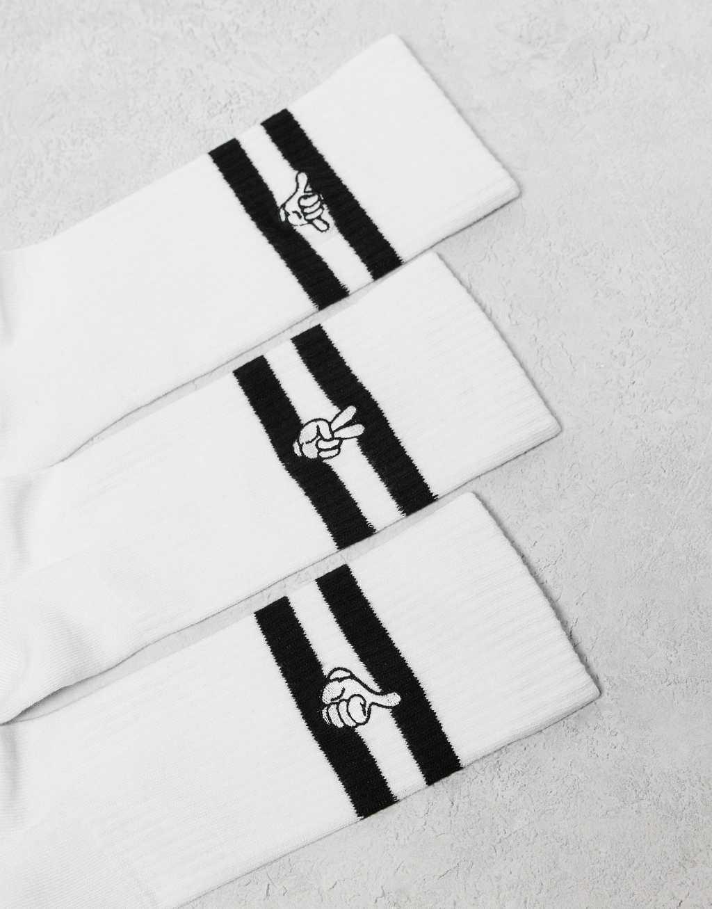 ASOS DESIGN 3 pack socks with hand symbols in white with black stripes Product Image