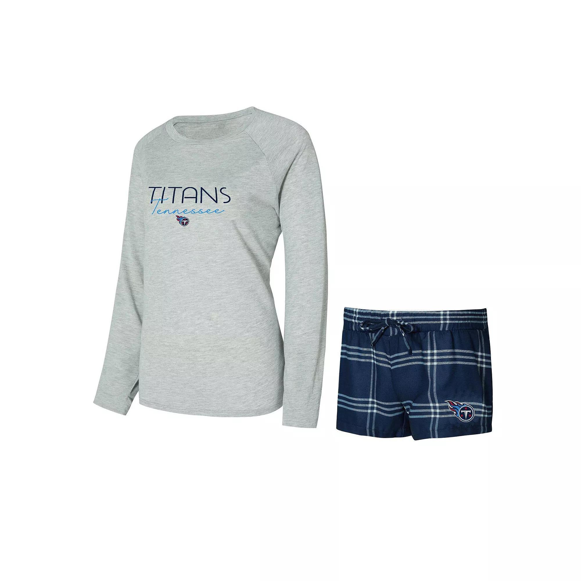 Women's Concepts Sport Navy/Gray Tennessee Titans Petition Raglan Long Sleeve T-Shirt and Shorts Set,  Product Image