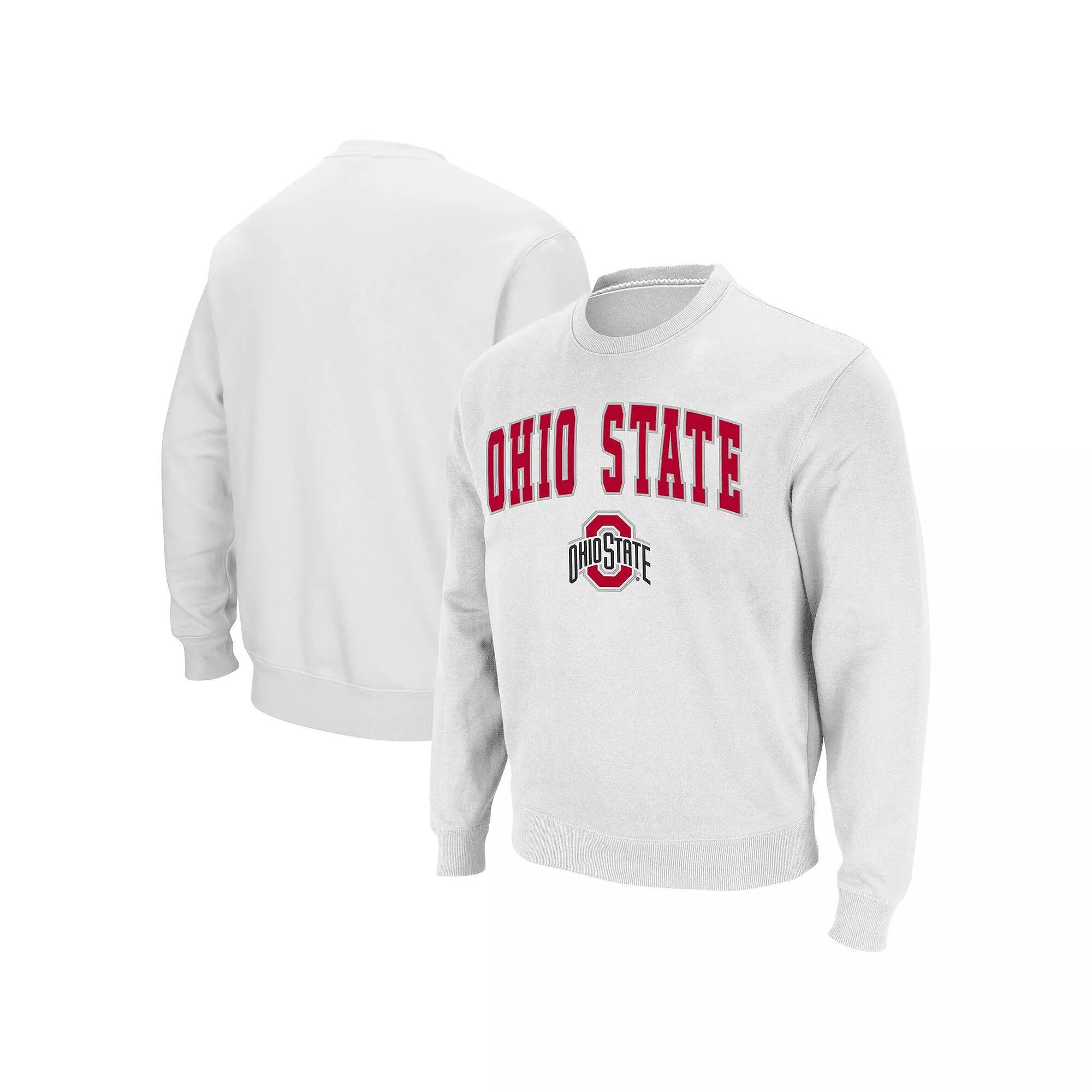 Men's Colosseum White Ohio State Buckeyes Team Arch & Logo Tackle Twill Pullover Sweatshirt,  Product Image