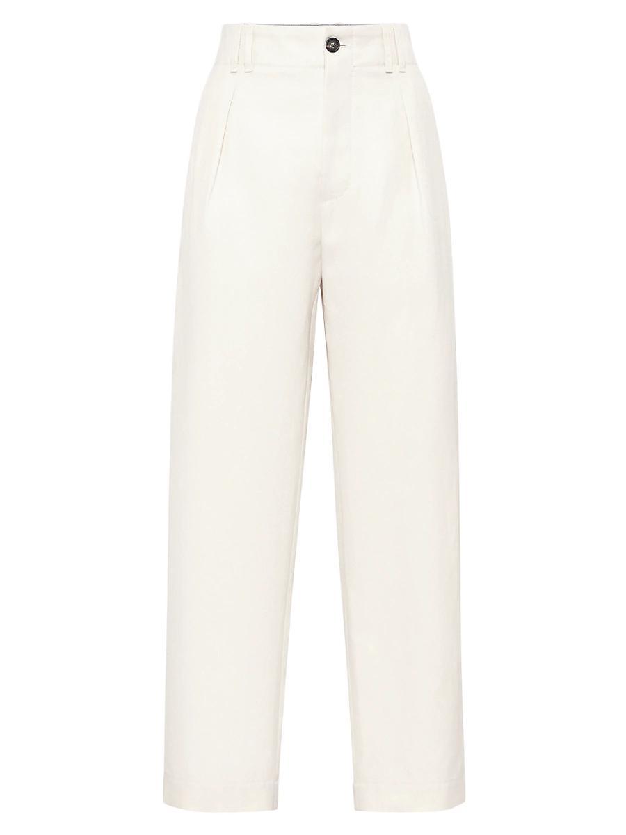 Womens Cotton and Linen Canvas Pleated Chino Trousers Product Image
