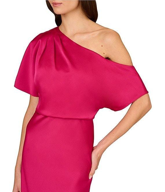 Aidan Mattox Crepe Back Satin One Shoulder Short Sleeve Drape A-Line Midi Dress Product Image