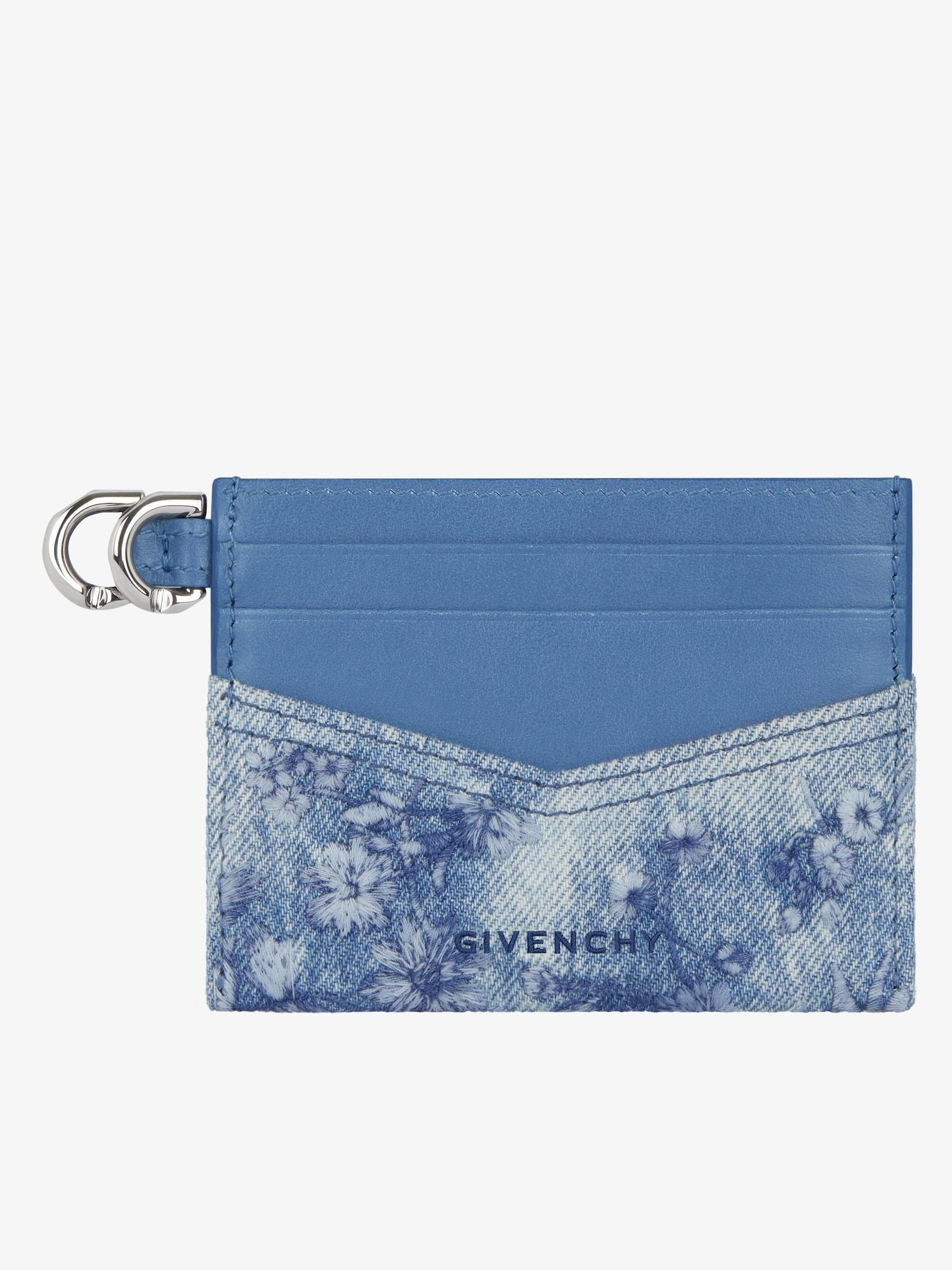 Voyou card holder in washed embroidered denim Product Image