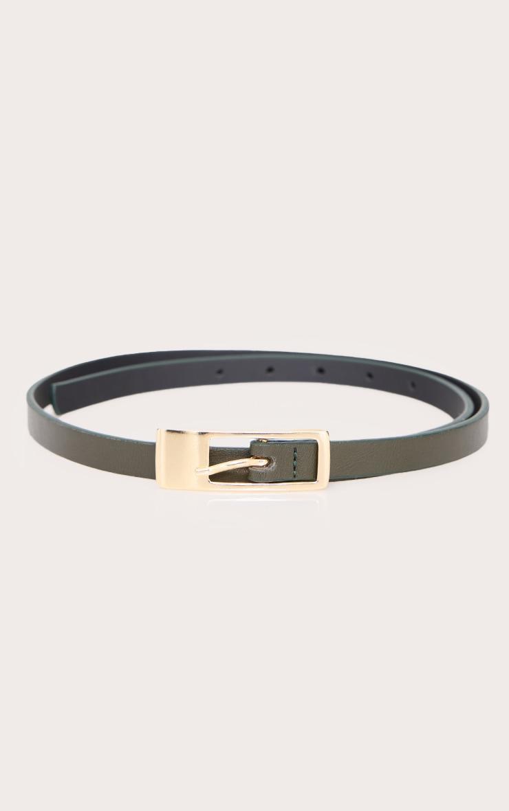 Olive Pu Square Buckle Skinny Belt Product Image