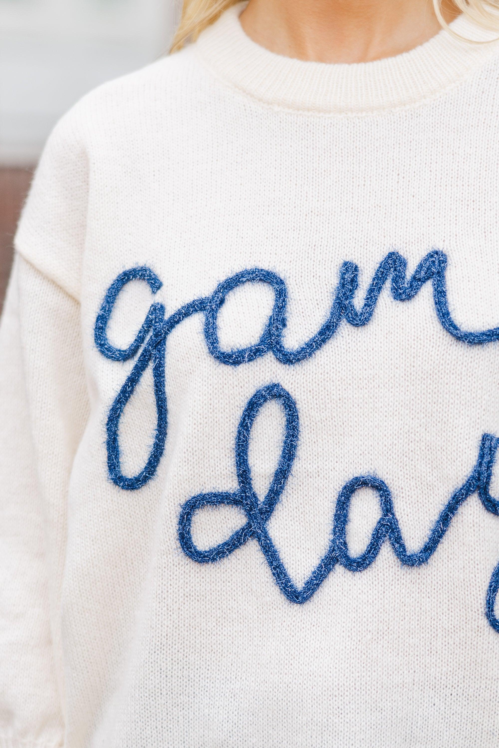 It's Game Day Ivory/Navy Puff Sleeve Sweater Female Product Image