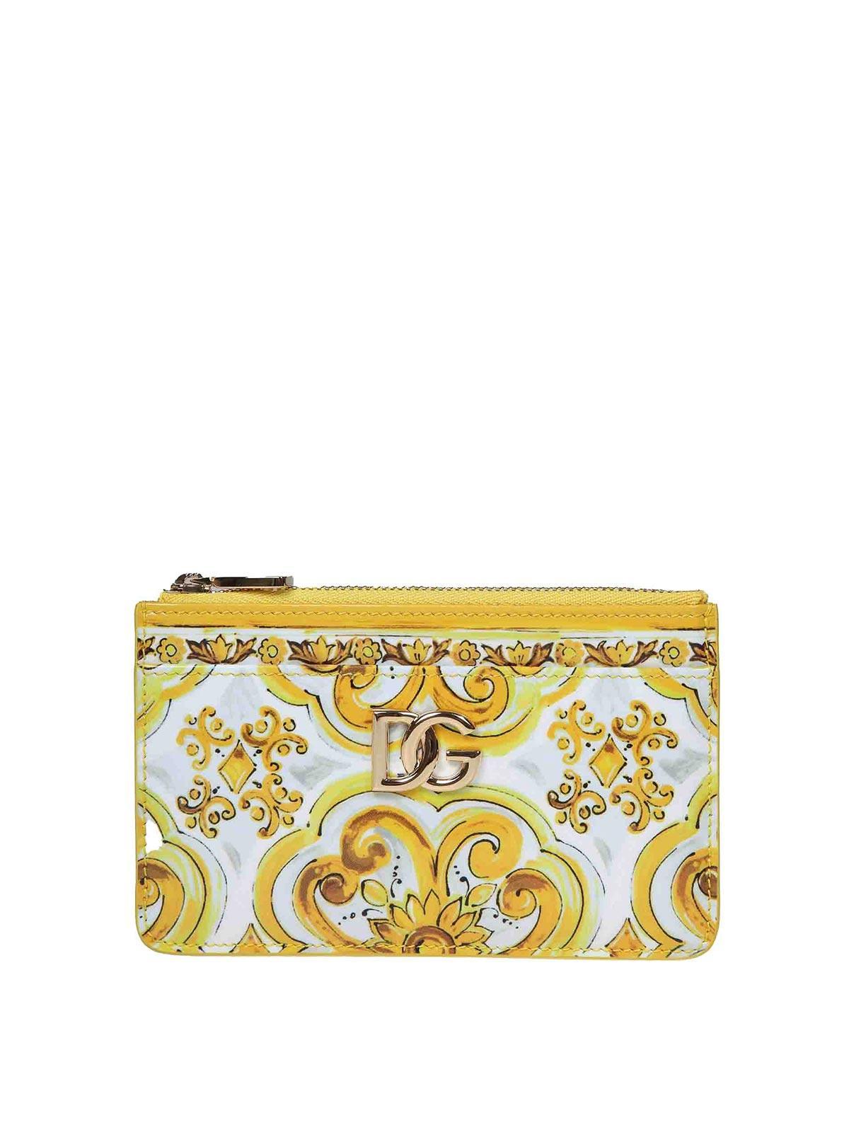 DOLCE & GABBANA Yellow Polished Leather Card Holder Product Image