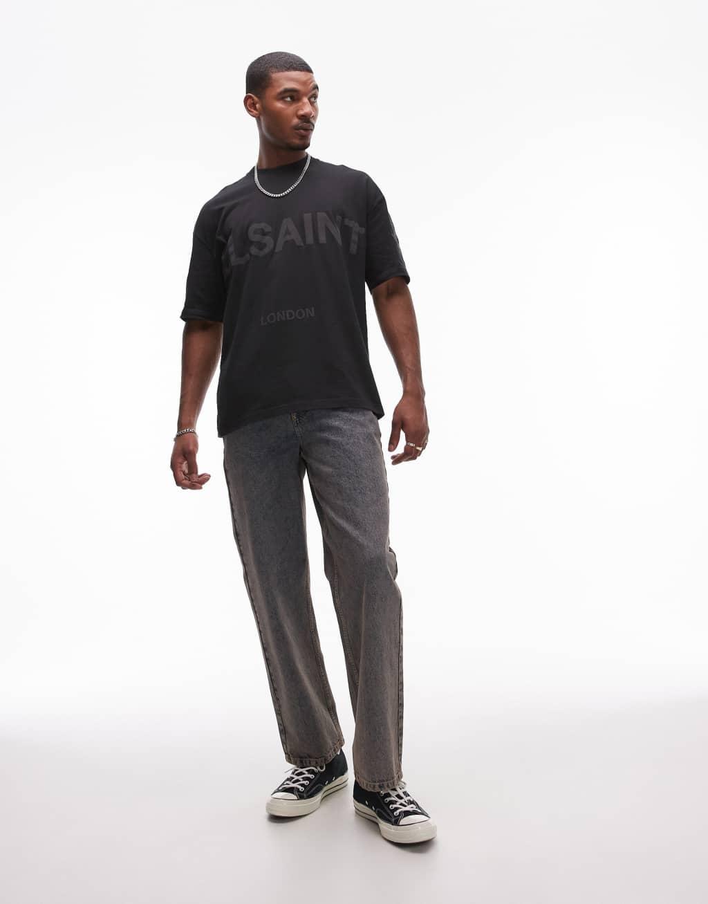 AllSaints Biggy tonal logo t-shirt in black Product Image